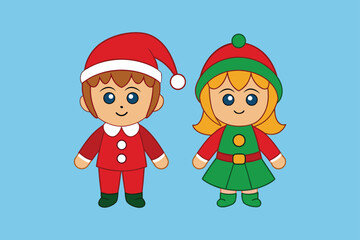 Cute Merry Kids Christmas Vector Set for Festive Holiday Illustration Collection