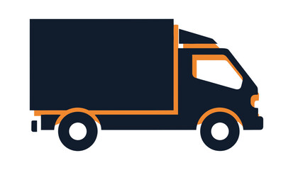 Delivery truck in dark blue and orange ready to transport goods and provide shipping services