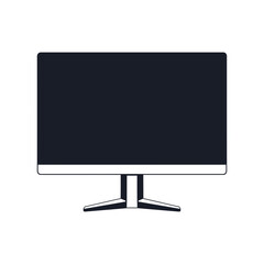 Computer monitor with a sleek design standing on a desk against a black studio background view