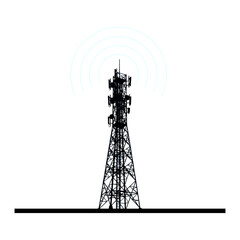 Digital communication tower emitting signals in a dark environment for technology concepts