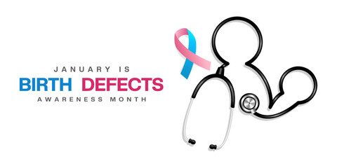 January is Birth Defect Awareness Month. Woman and baby shaped like a stethoscope. Suitable for cards, banners, posters, social media, and more. White background.   