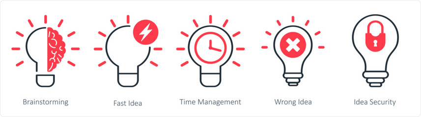 A set of 5 business icons as brainstorming, fast idea, time management