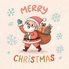 merry christmas text with santa claus cartoon char