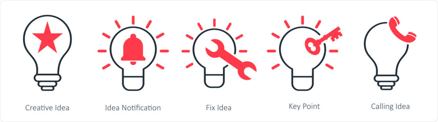A set of 5 business icons as creative idea, idea notification, fix idea