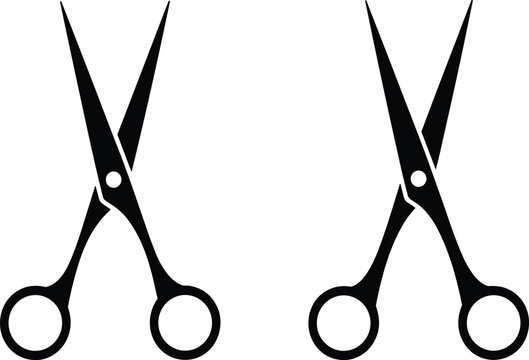 Scissors icon set, black silhouette vector, cutting tool illustration, symmetrical design, duplicate scissors graphic, 
