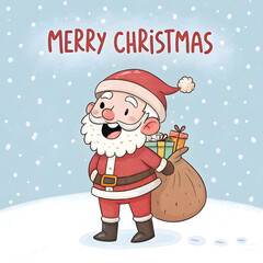 merry christmas text with santa claus cartoon char