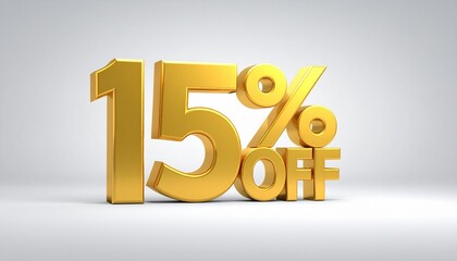 A bold golden “15% OFF” floats in light space—visual declaration of value, urgency, and the choreography of consumer desire framed in promotional clarity.