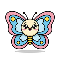 Cute Cartoon Butterfly with Pink and Blue Wings.