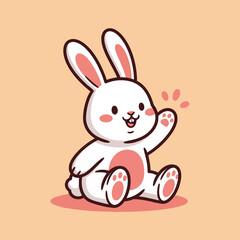 Cute cartoon white rabbit waving hello with a friendly smile.