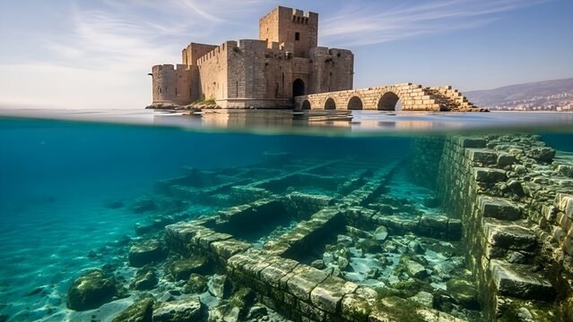 Ancient Sidon Sea Castle Underwater View