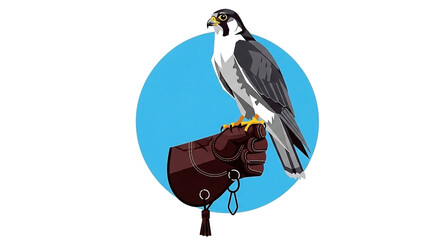 Majestic peregrine falcon perched on a falconer's protective glove vector illustration graphic