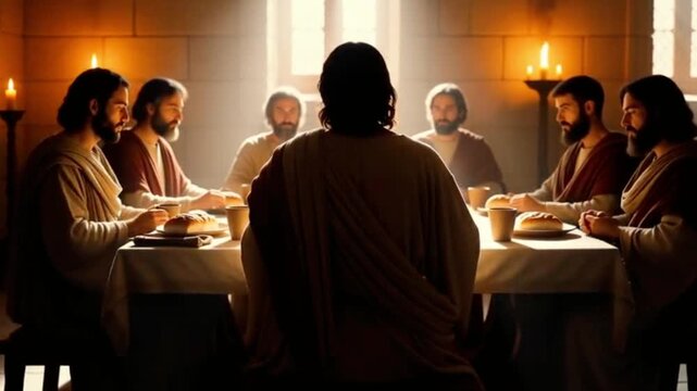 A calm serene gathering of devoted pupils sharing a humble meal with soft warm light capturing peaceful spiritual fellowship and gentle guidance – Generative AI.