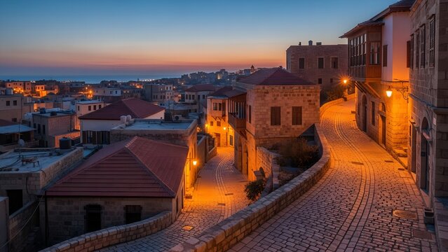 Winding Cobblestone Streets of Byblos at Twilight