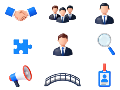 Business and Teamwork 3D Icon Set on White - Powered by Adobe