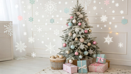 Christmas tree with gifts and star ornament design for holiday celebration