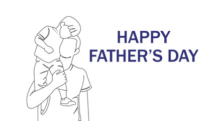 Father's Day line art style vector illustration, father and son line art illustration
