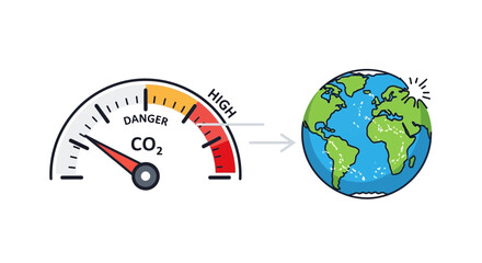 Fototapeta premium Global warming illustration with CO2 meter pointing to danger zone and a world globe