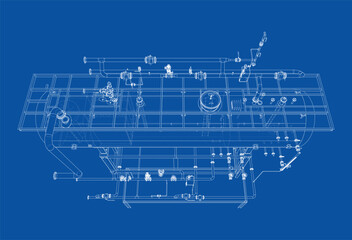 Detailed Industrial Blueprint. Vector