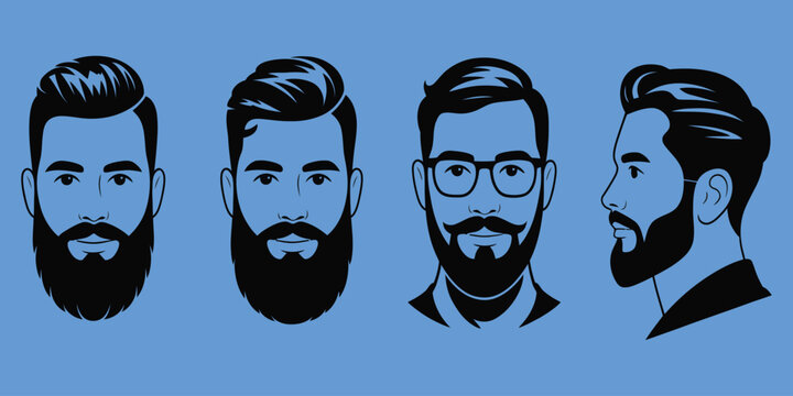 facial hair styles and grooming tips, including beard, mustache, goatee, stubble, and clean-shaven looks, perfect for men&rsquo;s grooming guides, hairstyle illustrations, and personal care design projects.