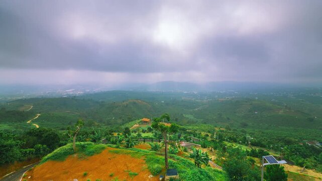 4K Timelapse of Mountain Hills and Moving Clouds in Bao Loc, Vietnam