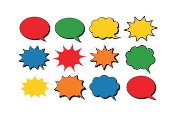 Set of Colorful Comic Book Speech and Thought Bubbles Pop Art Explode and Chat Balloon Vector Collection