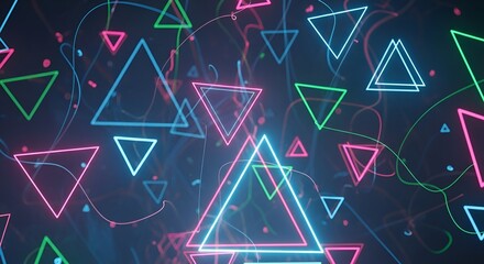Abstract neon triangles create a modern, vibrant, and energetic glowing pattern on dark background.