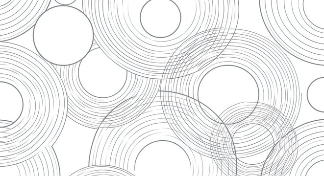Dynamic abstract background features intersecting grey circles and curved lines on a white backdrop