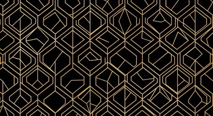 Elegant golden geometric pattern featuring interlocking shapes on a contrasting black background.