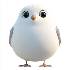 Obraz premium Adorable fluffy white bird with big eyes, perfect for children's books and playful designs, conveying innocence and sweetness, a charming character illustration