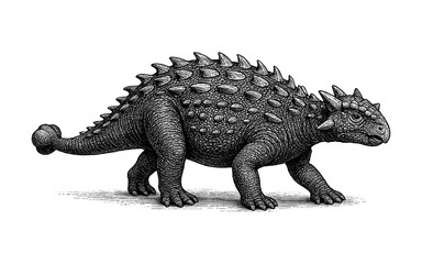 Obraz premium Intricate black and white stippling artwork of ankylosaurus dinosaur with spikes