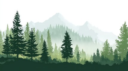 Obraz premium Pixelated Forest Landscape With Mountains And Green Trees Under Foggy Sky
