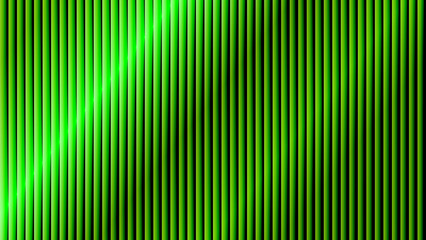 Abstract background of glowing vertical green tubes with a vibrant light reflection.