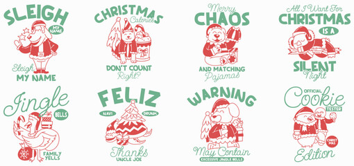 Christmas animals cartoon graphic vector illustration, Festive Holiday t-shirt design collection for print, Funny Christmas quotes packs © Universtock