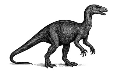 Fototapeta premium Detailed engraving of a prehistoric dinosaur in black and white