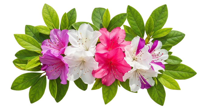 Beautiful rhododendron flowers in pink white and magenta against black background - Powered by Adobe