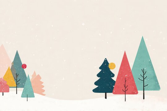 Winter Scene with Pixelated Trees and Falling Snow Against Creamy Backdrop