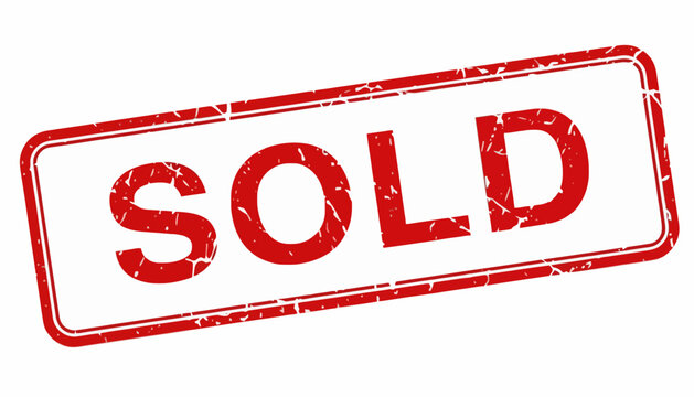A classic red rubber ink stamp with a weathered, grunge texture, featuring the word SOLD to indicate a final business transaction