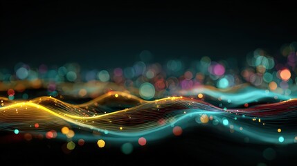 Abstract Digital Waveform Displaying Colorful Bokeh Effect on Dark Background