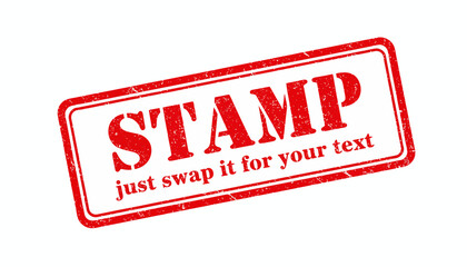 Vector template of a distressed red ink stamp with a customizable text area, isolated on a white background for business documents