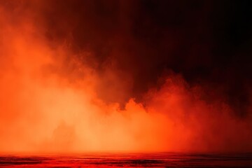 Abstract Painting of Red and Orange Smoke Cloud Over Dark Ground Creating a Dramatic and Intense Atmosphere with Vibrant Color Palette