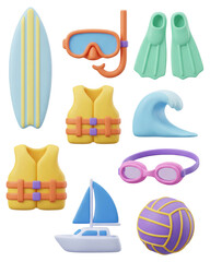 Summer Beach Vacation 3D Clay Icons