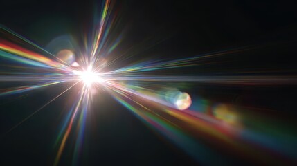 Abstract Lens Flare Bursting With Rainbow Hues Against Black Background Creating Dynamic Energy