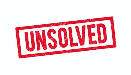 A red grunge rubber stamp seal with the word Unsolved. A vector graphic for concepts like mystery, problems, investigation, and unresolved cases