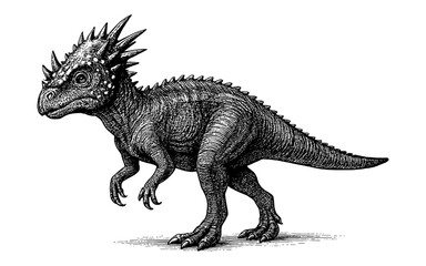 Fototapeta premium Monochrome hand-drawn dinosaur with spikes and texture on white background