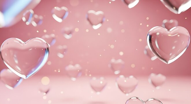 Elegant transparent hearts floating gently on a soft pink background create a romantic and dreamy ambiance perfect for Valentine's Day designs - Powered by Adobe