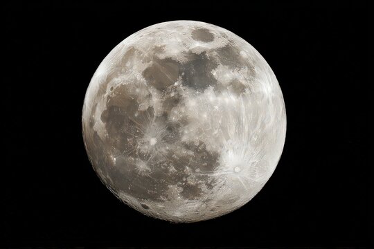 Detailed View Of Full Moon With Shiny Surface And Scattered Stars In Black Sky Background