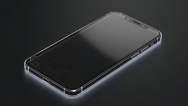 Digital smartphone concept with glowing outline highlighting its internal layout.