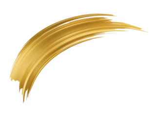 Golden curved brush stroke with metallic sheen and elegant shimmer isolated on transparent background