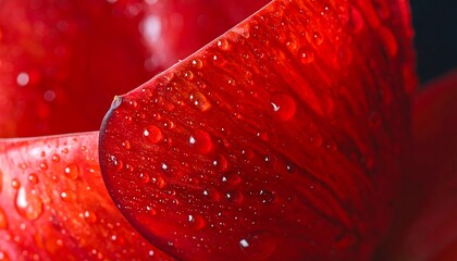 Close-up of vibrant red petals glistening with water droplets