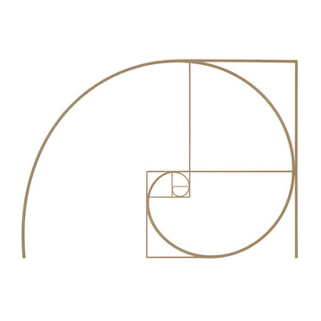 Golden spiral illustration representing the mathematical Fibonacci sequence and divine proportion isolated on transparent background